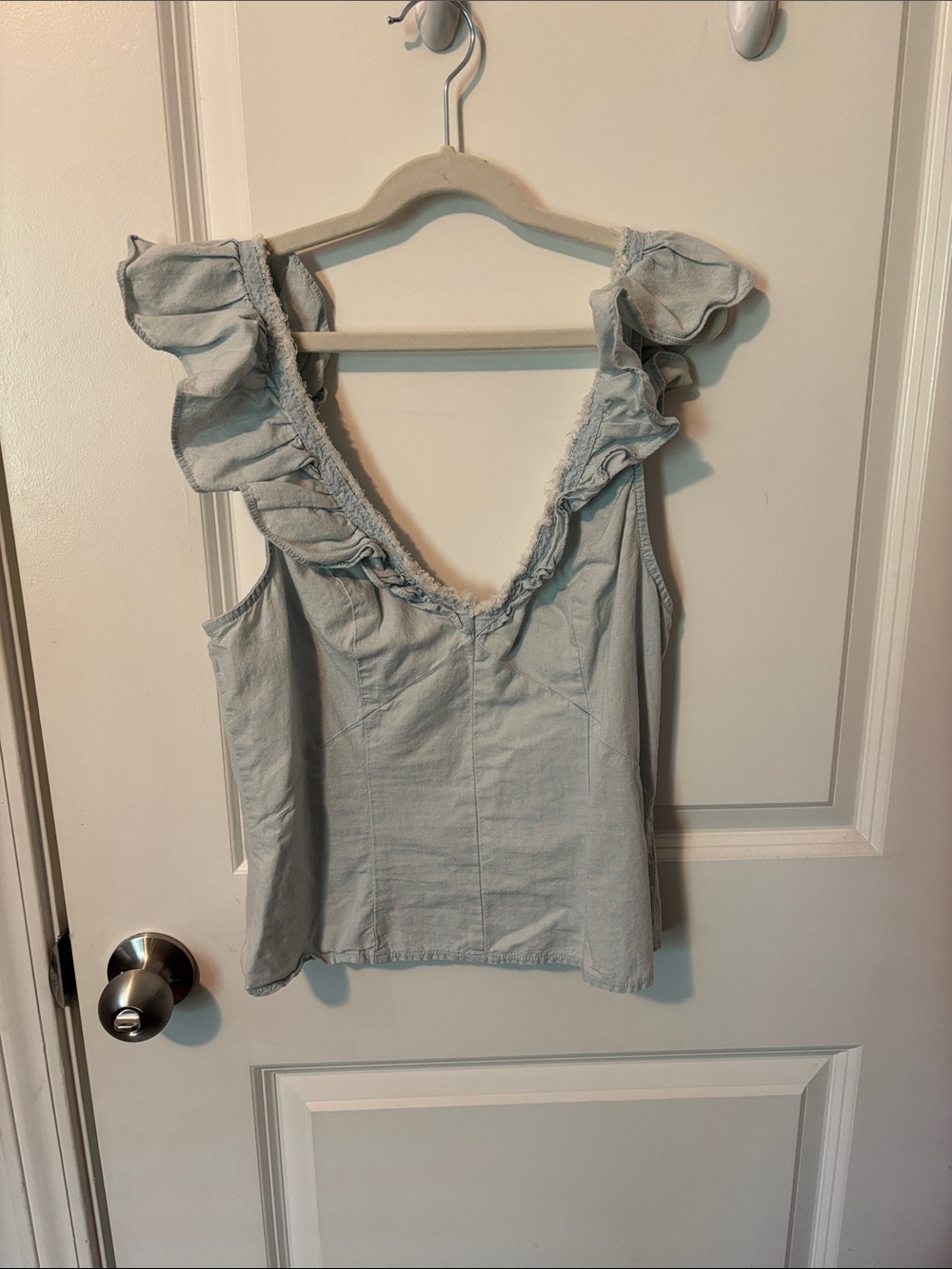Free People Pale Blue Ruffle-Trim V-Neck Camisole